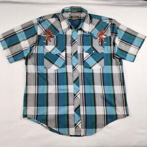 Outlaw Western Pearl Snap Shirt Men XL Short Sleeve Sasquatch Big Foot Embroidry